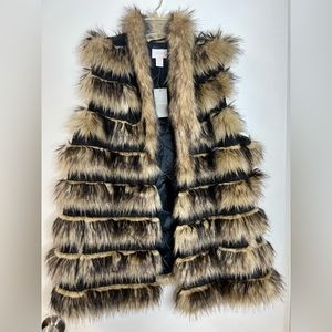 Chico’s Vest Novelty Stripe Faux Fur Vest Outerwear Neutral Size 3